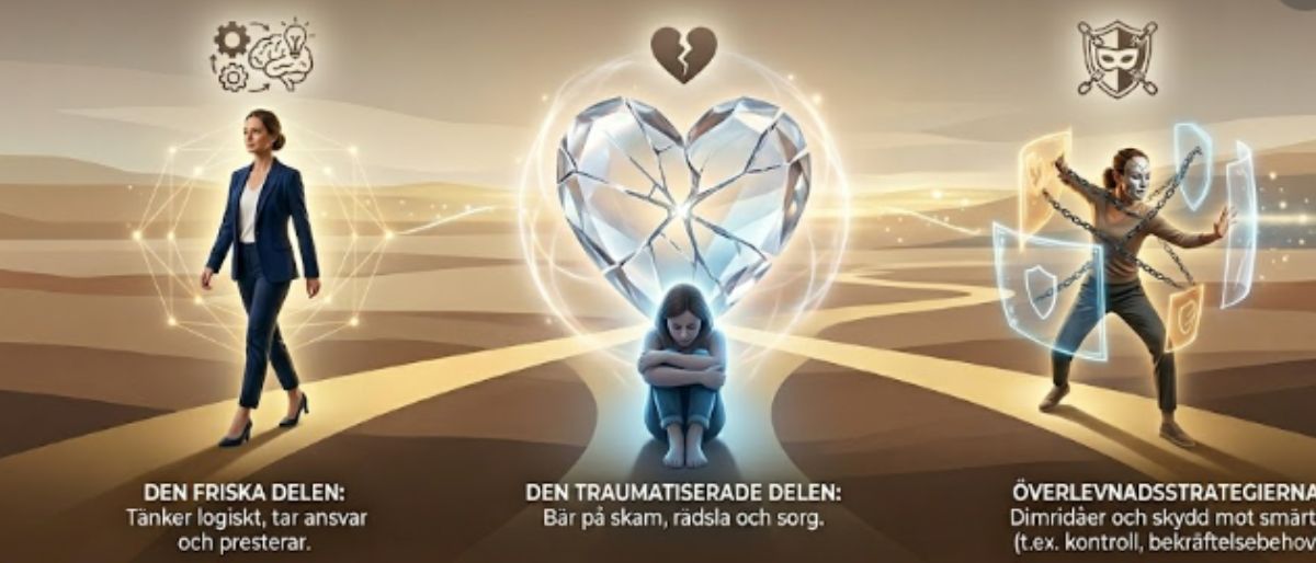 Vid tidiga trauman fragmenteras vårt psyke i tre tydliga delar.